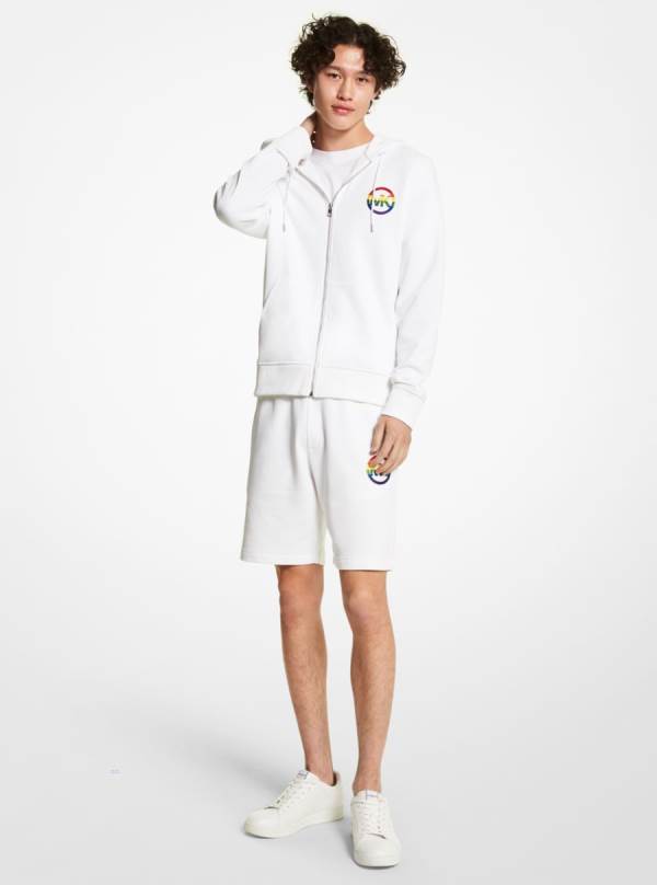Panske Mikiny S Kapucňou Michael Kors PRIDE Logo Cotton Blend Zip-Up Biele - Oblecenie Michael Kors Outlet | BNTGI-0925